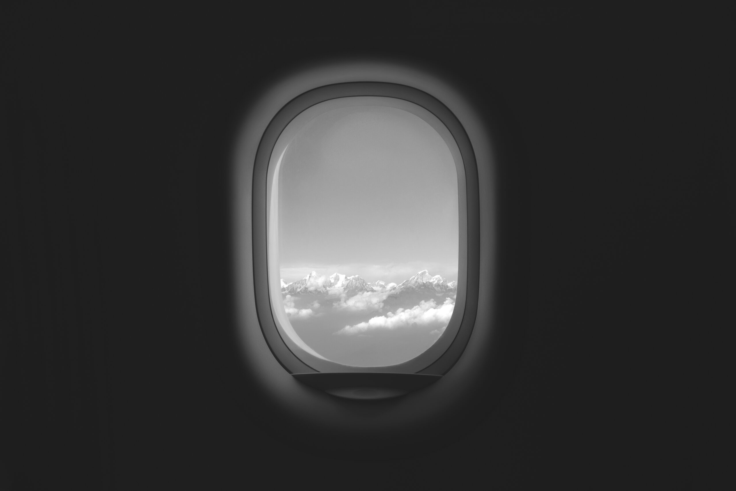 View from airplane window, symbolizing global hand-carry cryo transport