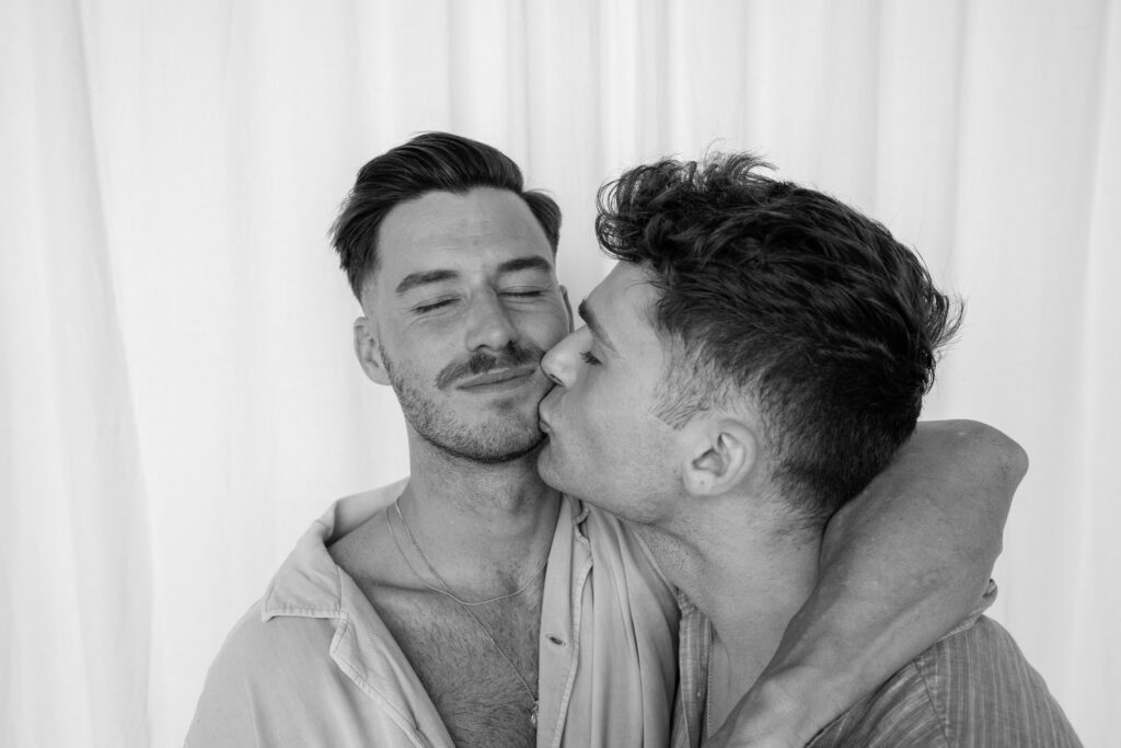 Same-sex couple embracing