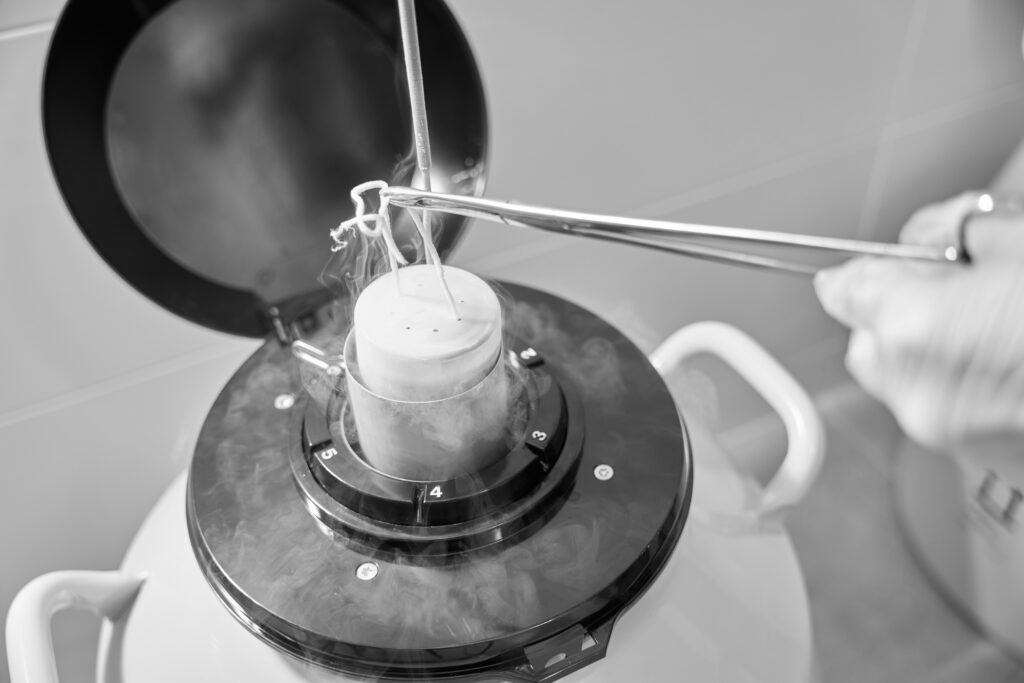 Close-up of cryoshipper used for transferring frozen embryos to another clinic